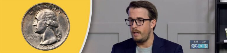 Concise discussion on a coin, featuring a man speaking in a studio setting with a yellow background.