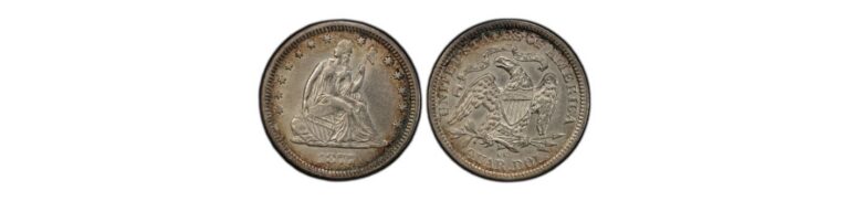 1877cc Seated Liberty Quarter, showing the seated figure and eagle design on opposite sides.