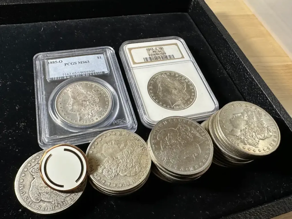 Where To Get An Appraisal - Morgan Dollars collection on a wooden box