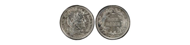 Valuable 1908-S Barber Dime, featuring a profile of Liberty on one side and "ONE DIME" surrounded by laurel on the other.