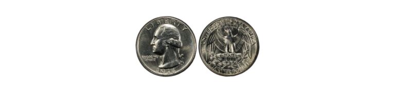 Silver quarter featuring George Washington on one side and an eagle on the reverse, dated 1936.