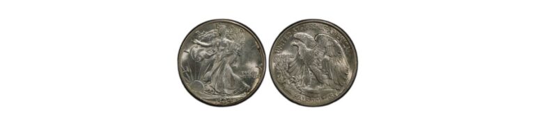 How to identify a silver coin, featuring a walking liberty design on one side and an eagle on the other.