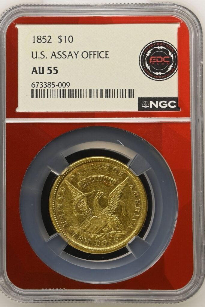 1852 AU55 $10 Gold California Assay Office Slug - Obverse - Coinfully