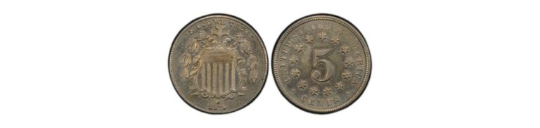 1879 nickel featuring an eagle and shield design on one side and "5 CENTS" with stars on the other side.