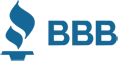 BBB logo featuring a blue flame symbol and the letters "BBB" in a modern font.