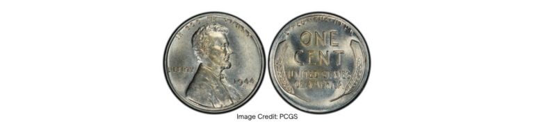 1944 Steel Lincoln Cent showing the obverse with Lincoln's portrait and reverse with "ONE CENT" and "UNITED STATES OF AMERICA."